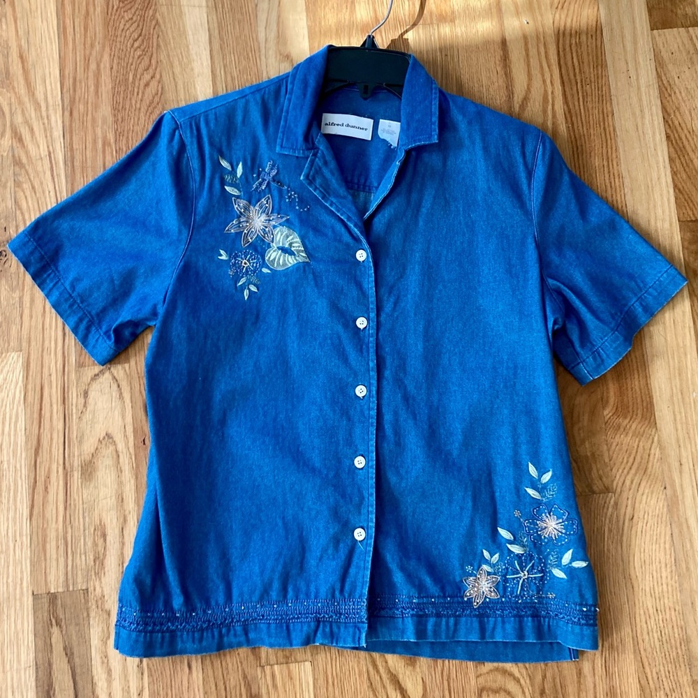 Vintage Alfred Dunner Denim Embroidered/Beaded Shirt